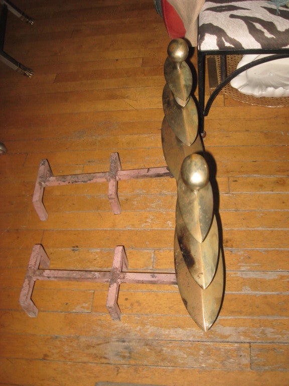 Diego Giacometti Style Bronze Andirons In Excellent Condition In Water Mill, NY