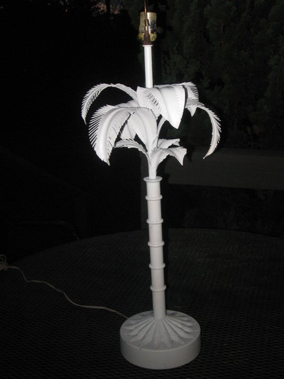 Mid-Century palm tree painted tin table lamp.