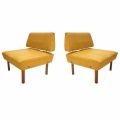 Pair of Low Armchairs in Yellow Leather