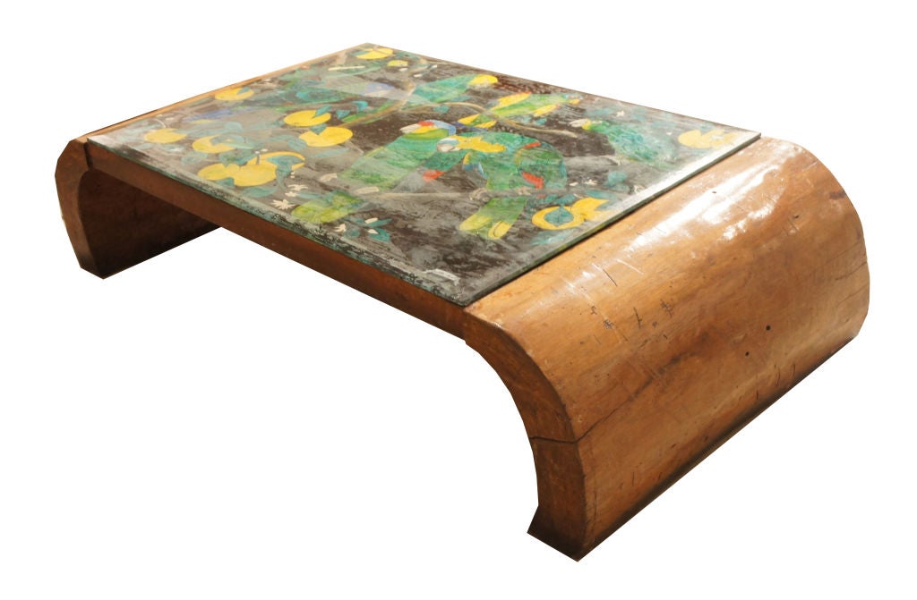Coffee Table with Painted Glass Top by Jose Zanine Caldas