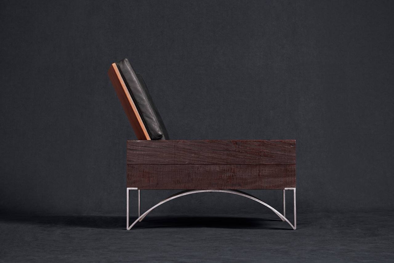 TINGA CHAIR
2015
Reclaimed Peroba Rosa Wood, Iron, Molded Laminated Wood backrest, Leather Upholstery