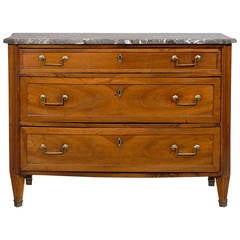 Louis XVI Petite Commode in Walnut with Grey Marble Top