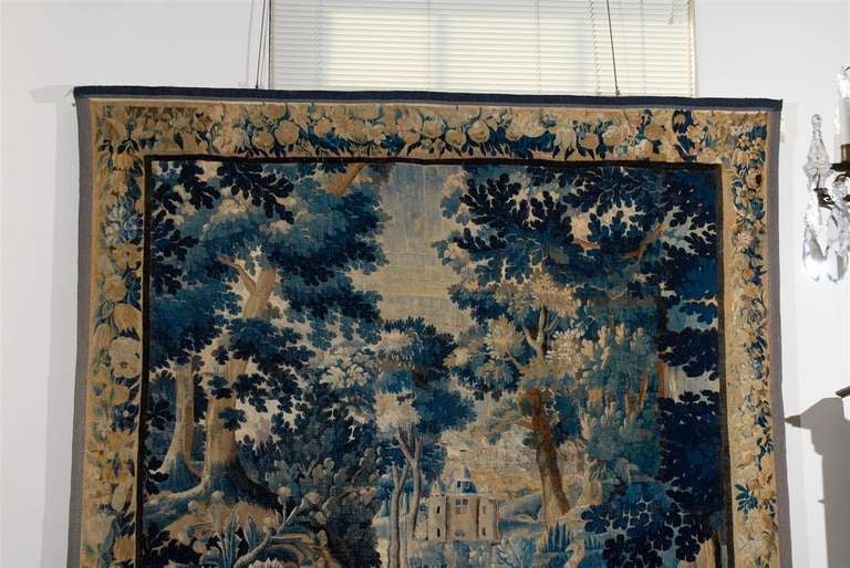 18th Century and Earlier 18th Century French Aubusson Tapestry Depicting a Castle