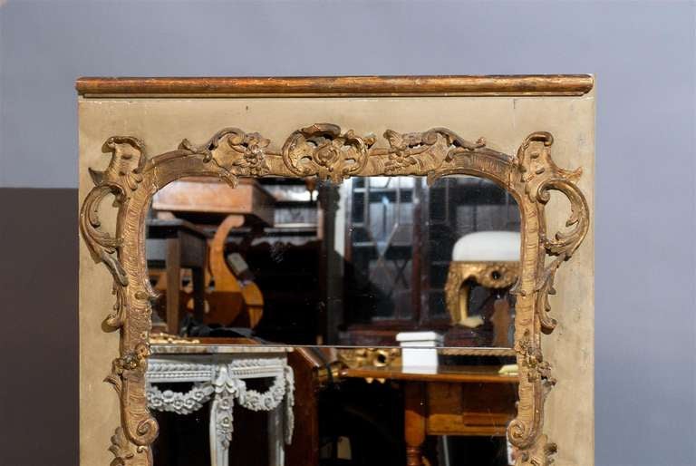 Wood 19th Century French Painted & Parcel Gilt Trumeau Mirror