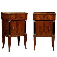 Pair of 19th Century Italian Neoclassical Style Walnut Bedside Commodes