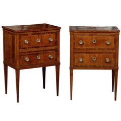 Pair of Italian Neoclassical Walnut and Fruitwood Comodini