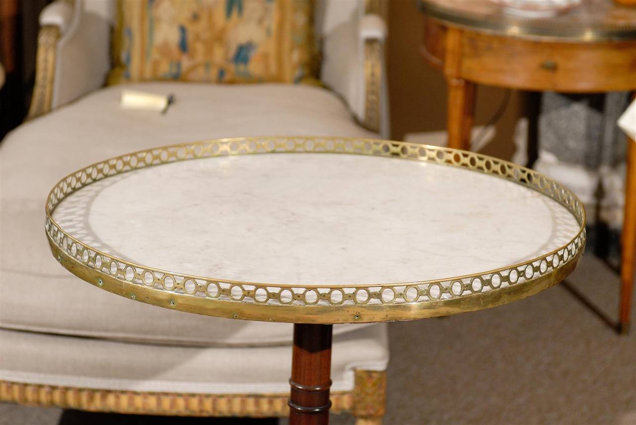 Late 18th Century Louis XVI Walnut Gueridon with White Marble and Brass Gallery 2