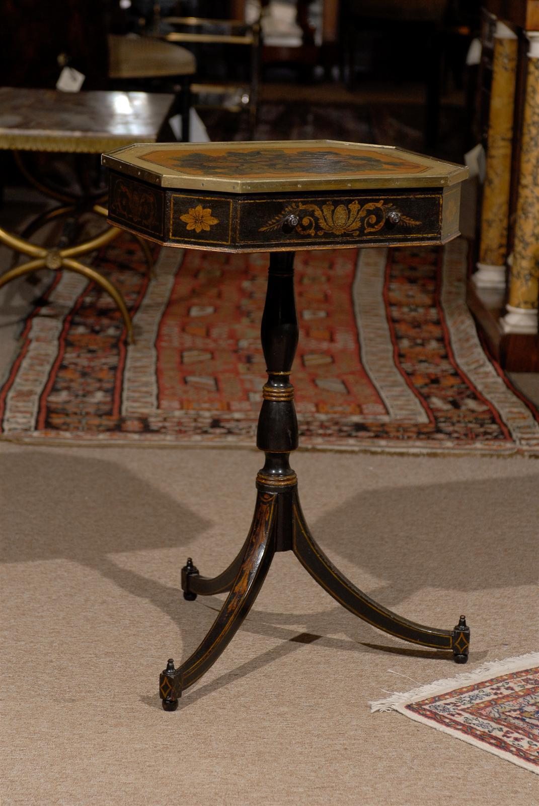 19th Century Regency Style Side Table with Decoupage Floral Decorated Top