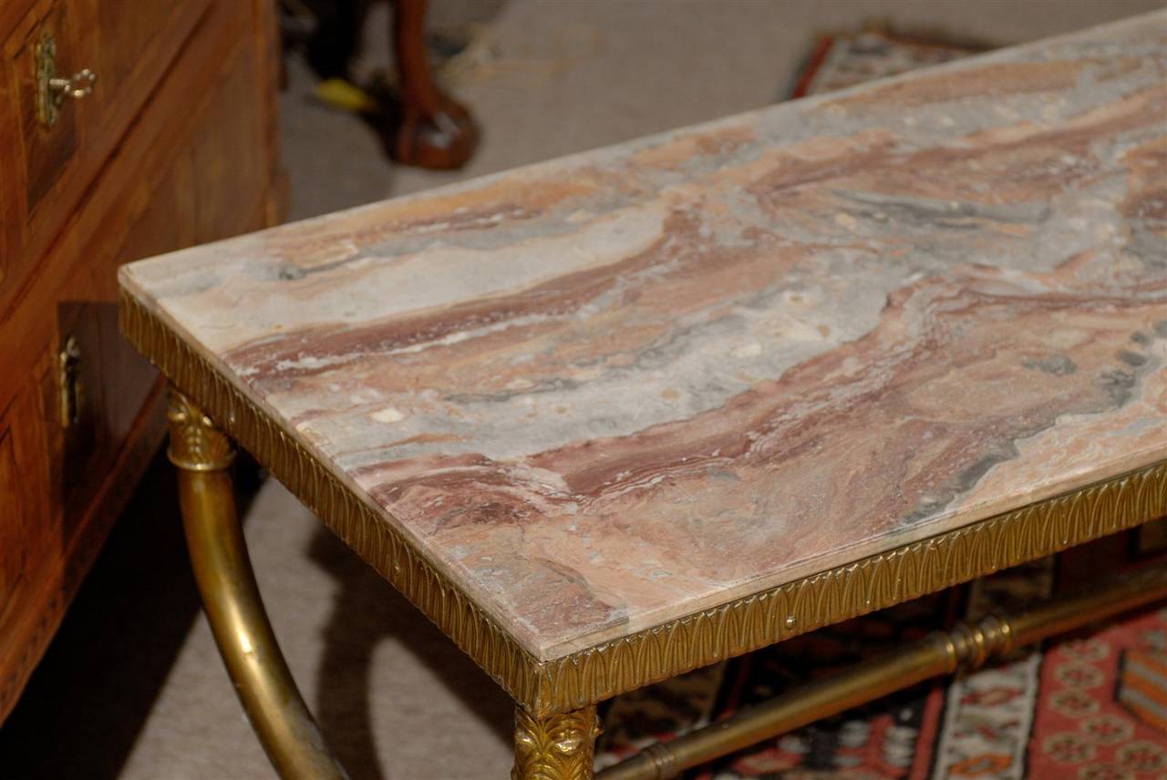 Neoclassical Style X Leg Brass Coffee Table with Marble Top 3