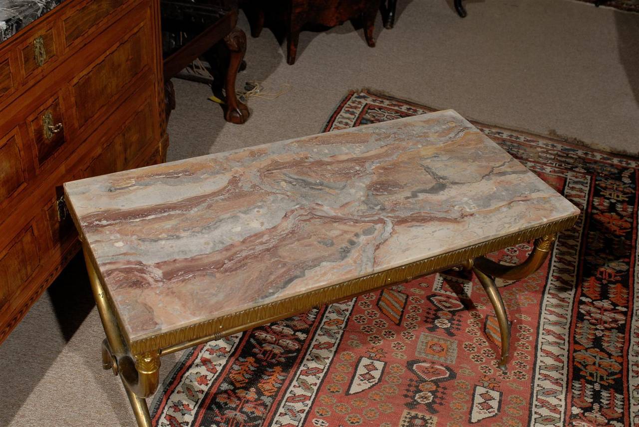 Neoclassical Style X Leg Brass Coffee Table with Marble Top 4