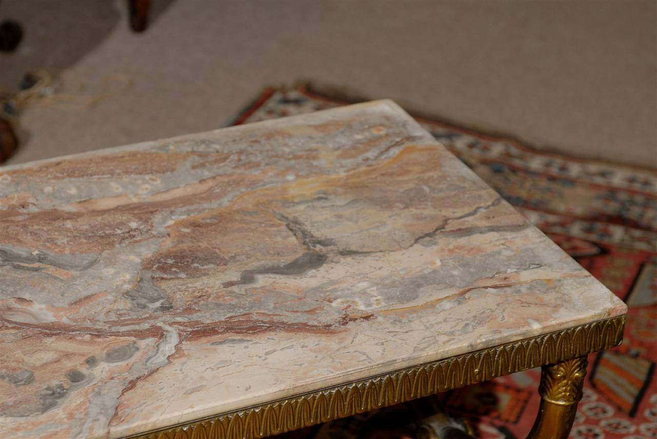 Neoclassical Style X Leg Brass Coffee Table with Marble Top 2