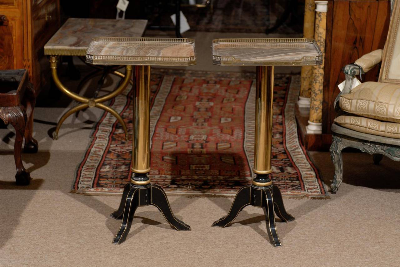 Pair of French Marble and Brass Side Tables, circa 1940 1