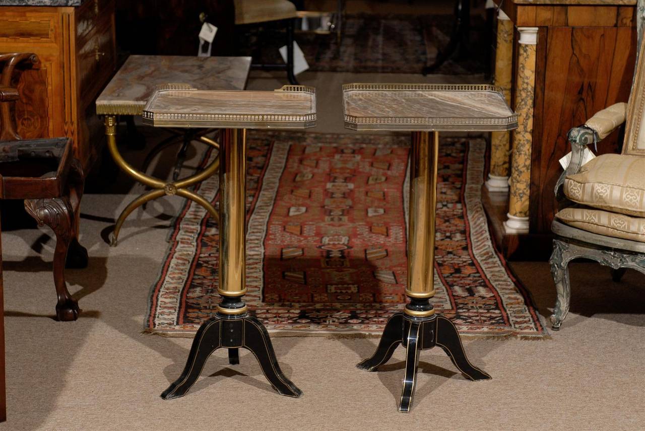 20th Century Pair of French Marble and Brass Side Tables, circa 1940