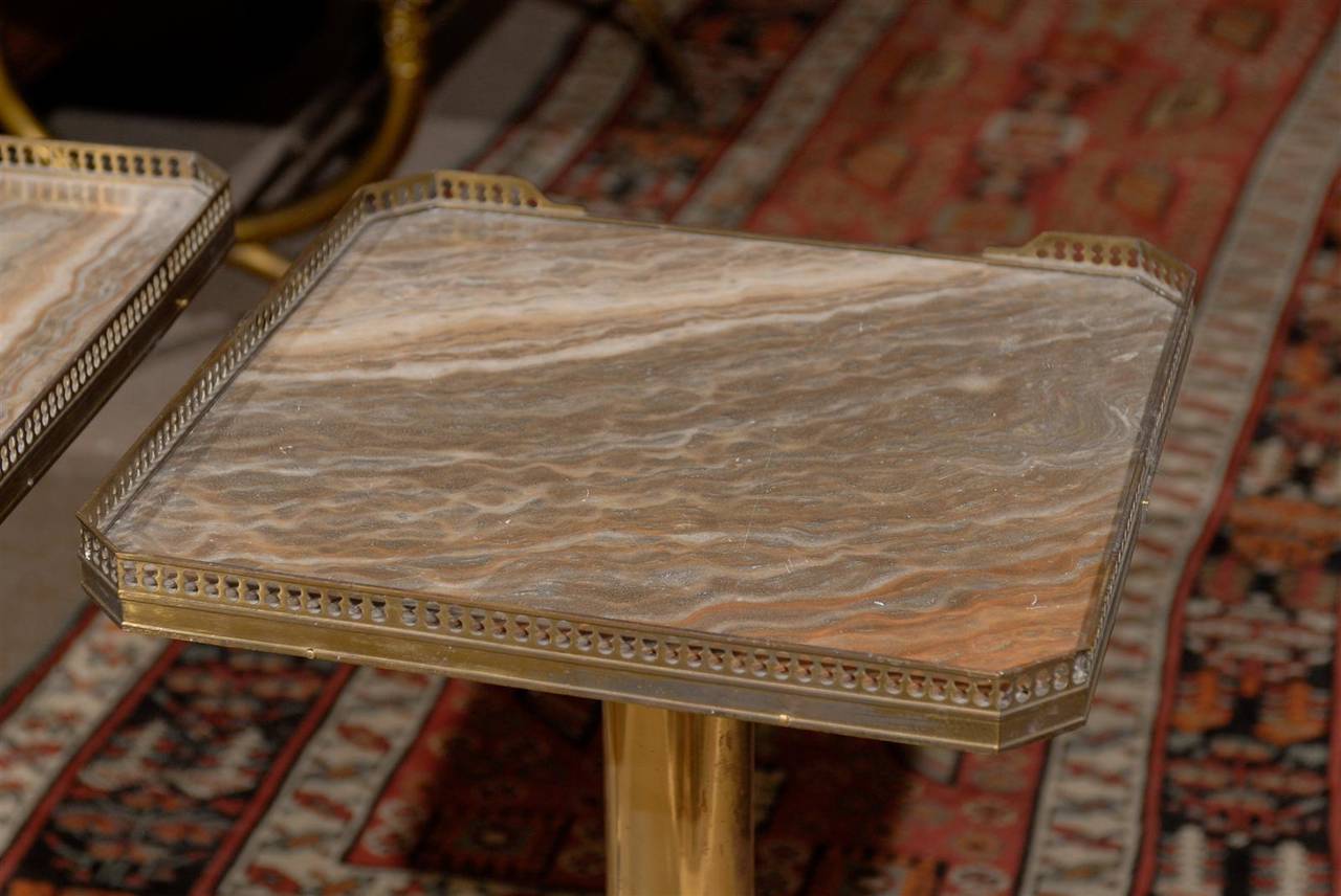 Pair of French Marble and Brass Side Tables, circa 1940 2