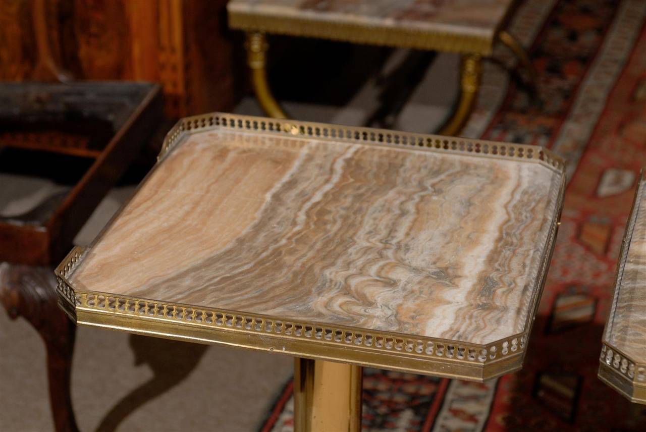 Pair of French Marble and Brass Side Tables, circa 1940 3