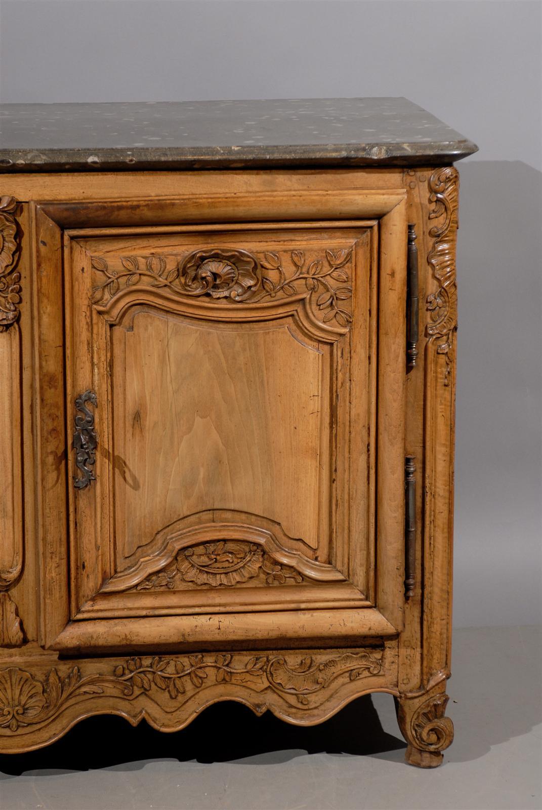 Early 18th Century Regence Walnut Buffet with Grey Oyster Marble Top For Sale 3