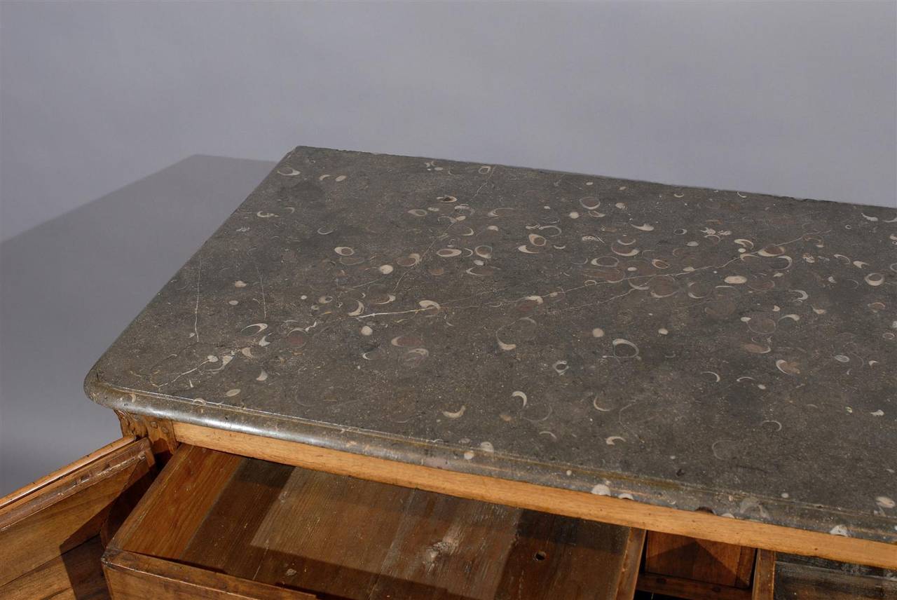 Régence Early 18th Century Regence Walnut Buffet with Grey Oyster Marble Top For Sale