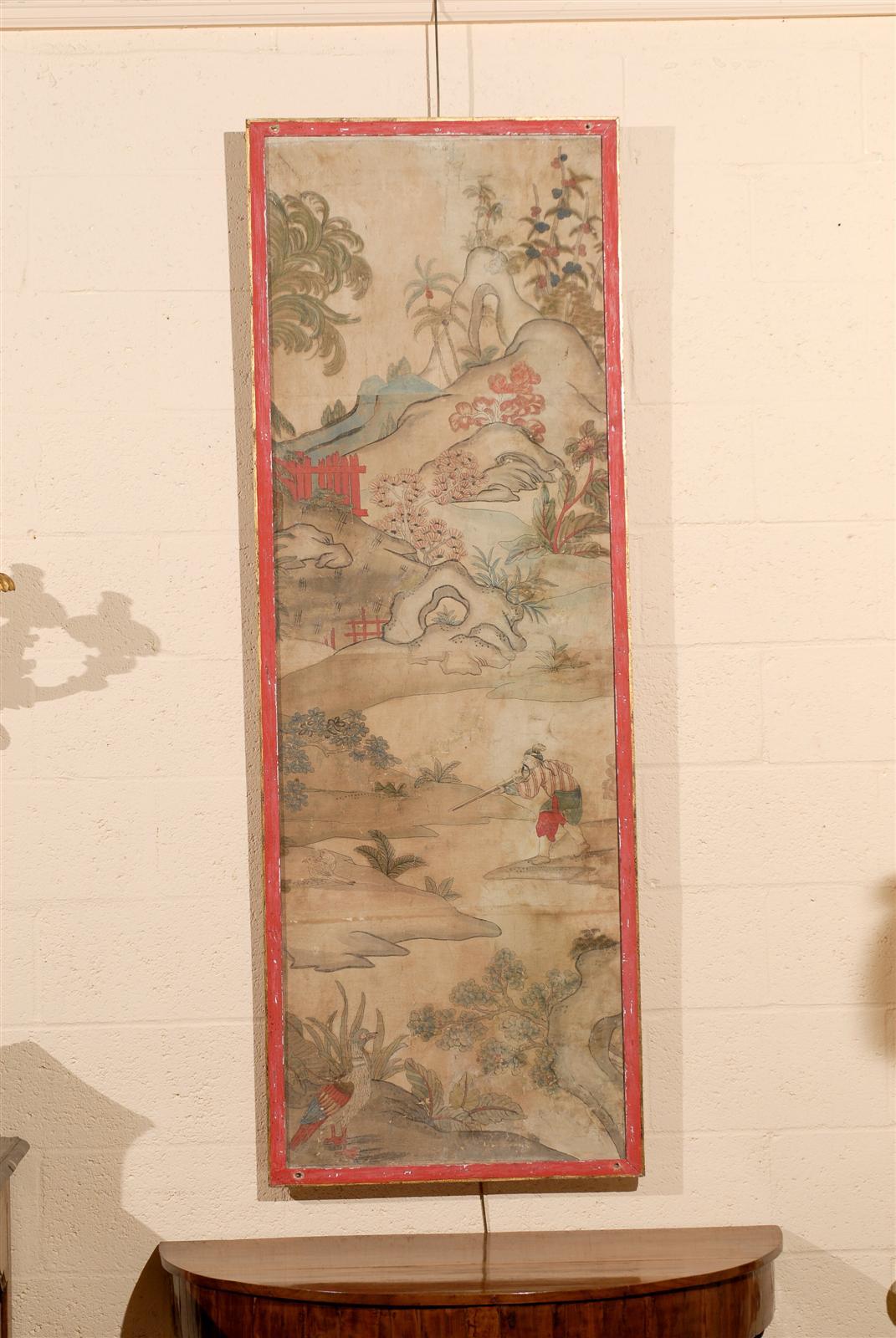 A pair of large framed 19th century chinoiserie design paper framed panels. 

William Word Fine Antiques: Atlanta's source for antique interiors since 1956.
