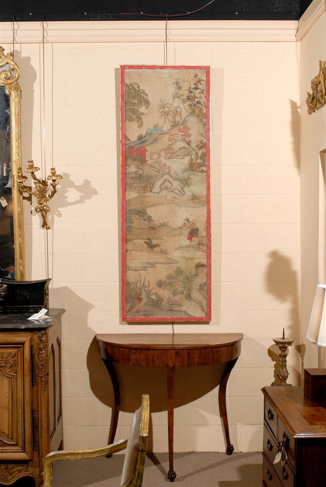 Pair of Large Framed 19th Century Chinoiserie Design Paper Panels In Good Condition In Atlanta, GA