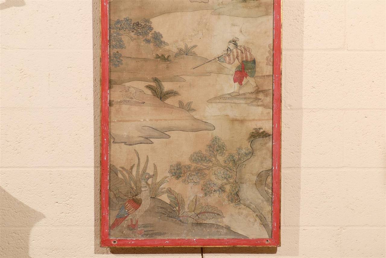 Pair of Large Framed 19th Century Chinoiserie Design Paper Panels 2
