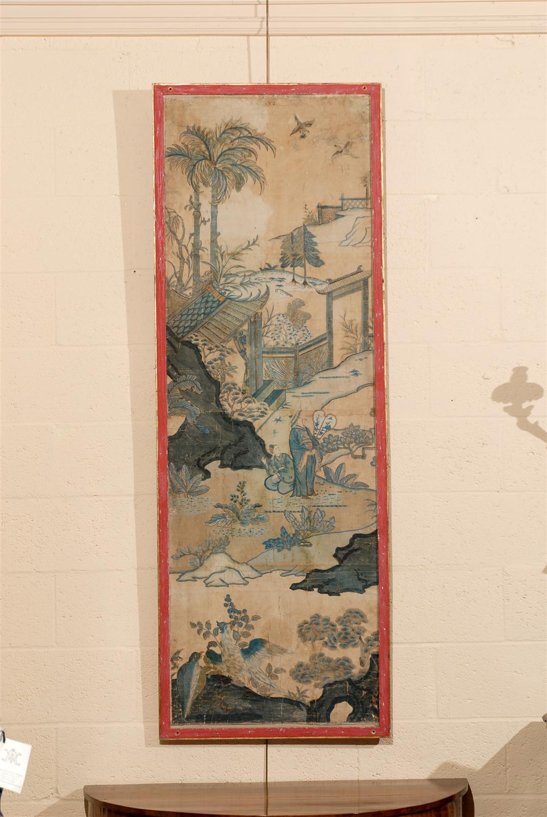 Pair of Large Framed 19th Century Chinoiserie Design Paper Panels 4