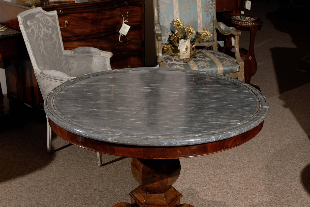 19th Century French Restauration Period Mahogany Center Table with Marble Top, circa 1830