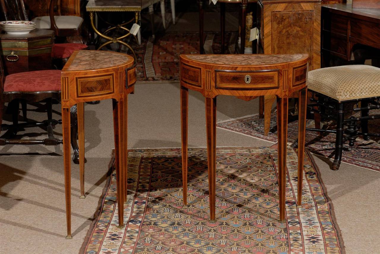 Pair of Petite Italian Neoclassical Style Demilune Consoles with Marble Tops 5