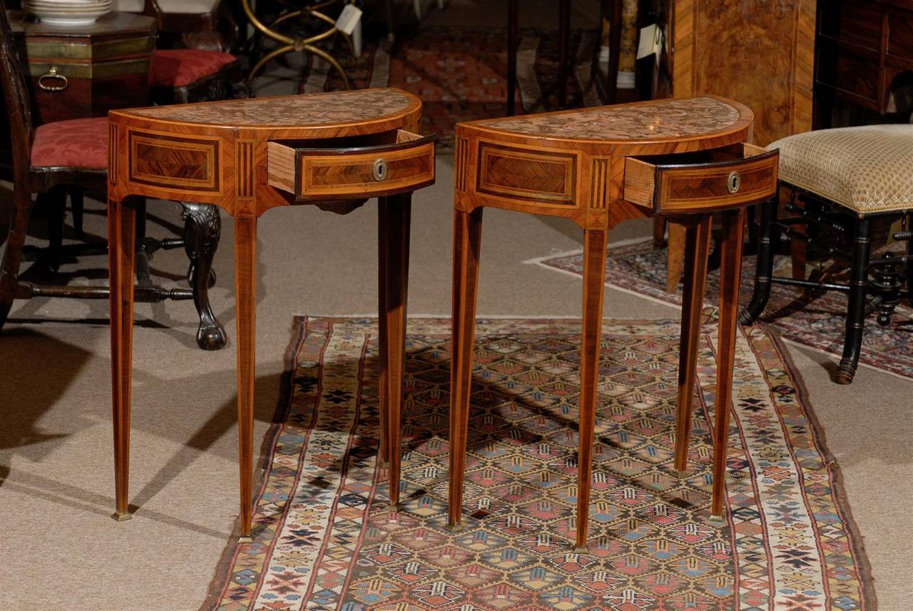 Pair of Petite Italian Neoclassical Style Demilune Consoles with Marble Tops 4
