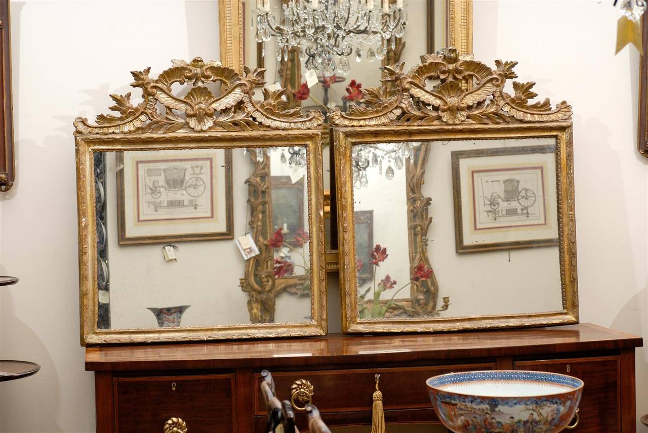 Paire de miroirs en bois doré néoclassique italien du 19e siècle Bon état - En vente à Atlanta, GA