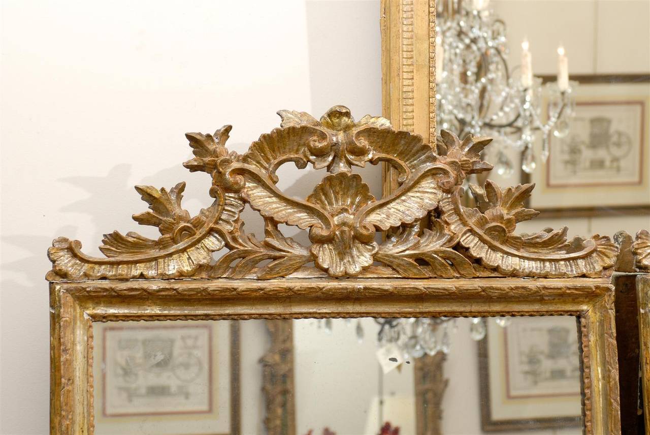 Pareja de espejos neoclásicos italianos de madera dorada del siglo XIX en venta 3
