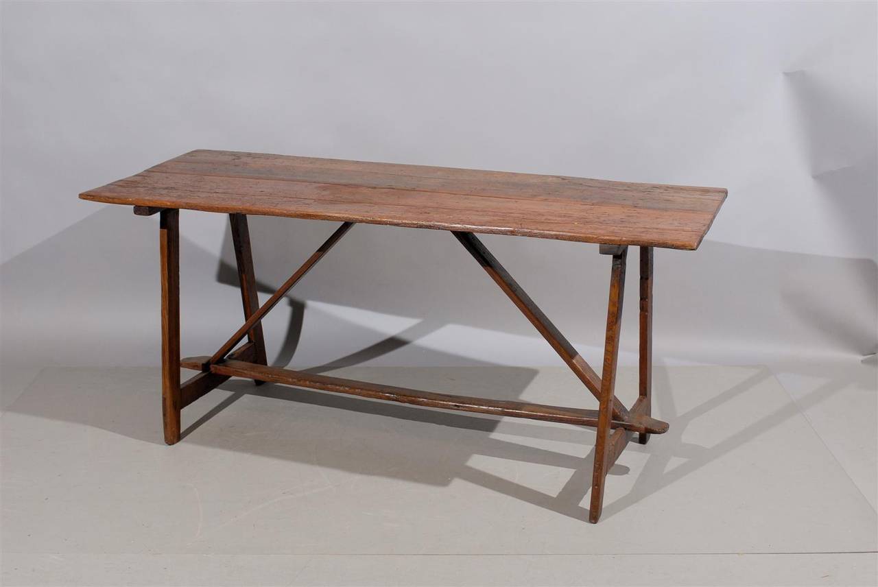 Italian Oak Trestle Table, circa 1890 3