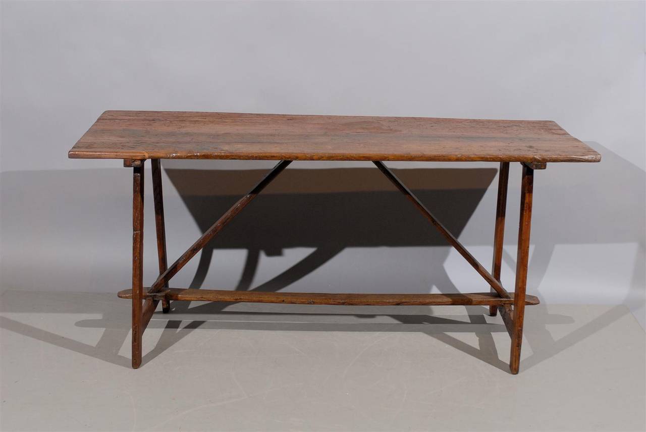 Italian Oak Trestle Table, circa 1890 2