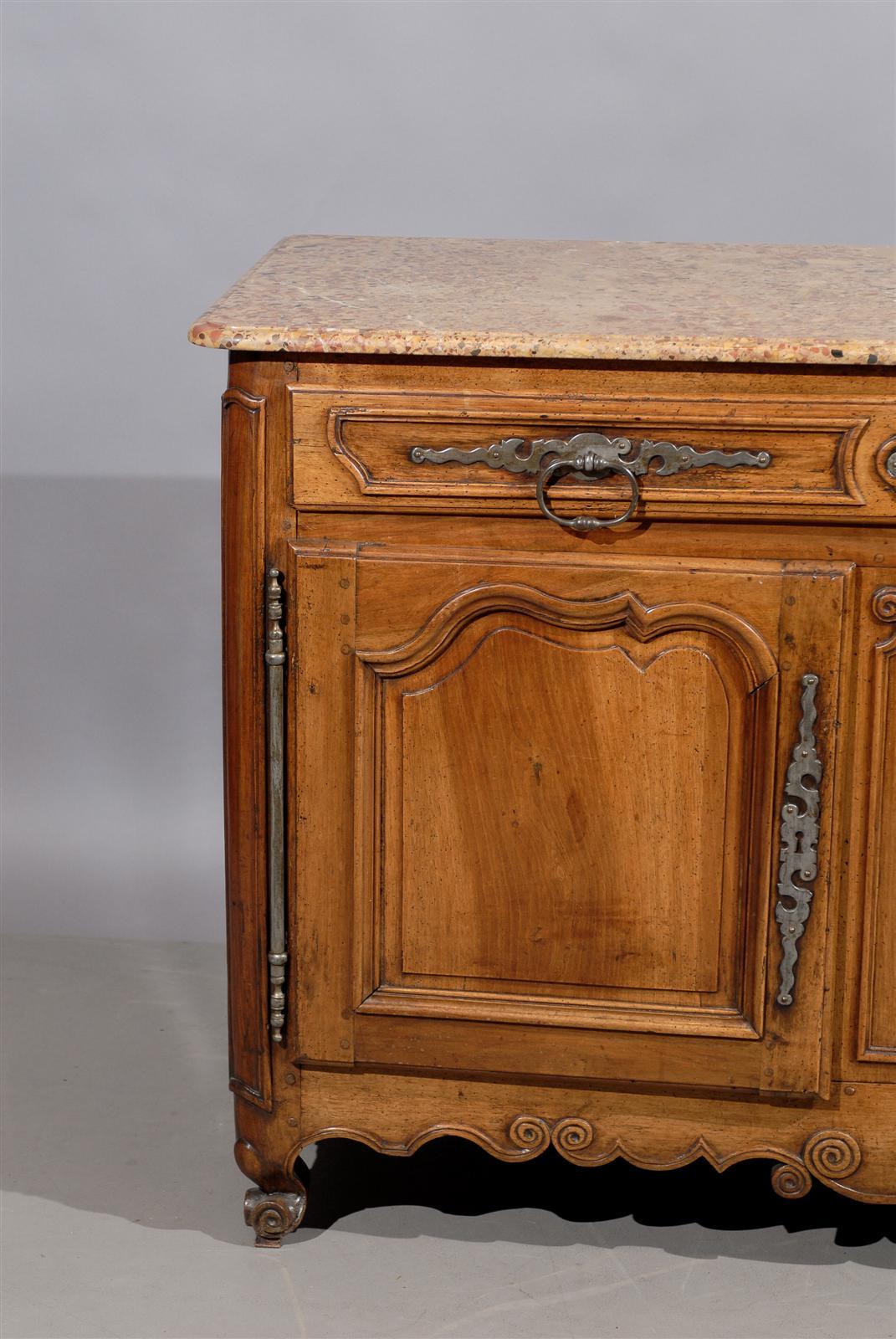 18th Century French Louis XV Walnut Buffet with Marble-Top 1