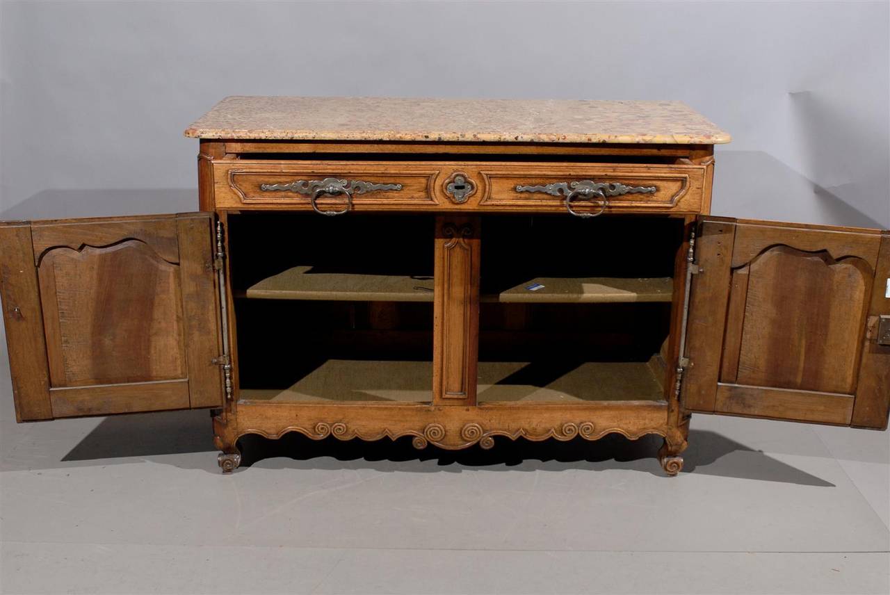 18th Century French Louis XV Walnut Buffet with Marble-Top 4