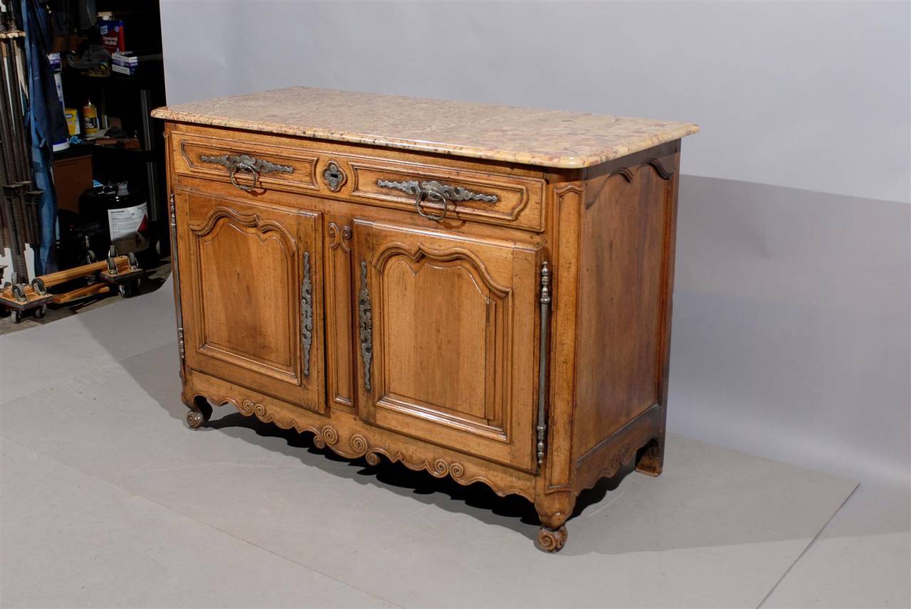 18th Century French Louis XV Walnut Buffet with Marble-Top In Excellent Condition In Atlanta, GA