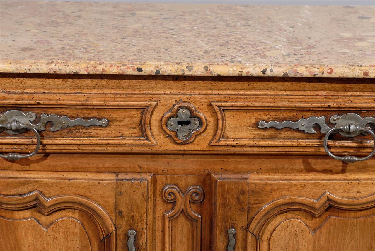 18th Century French Louis XV Walnut Buffet with Marble-Top 5