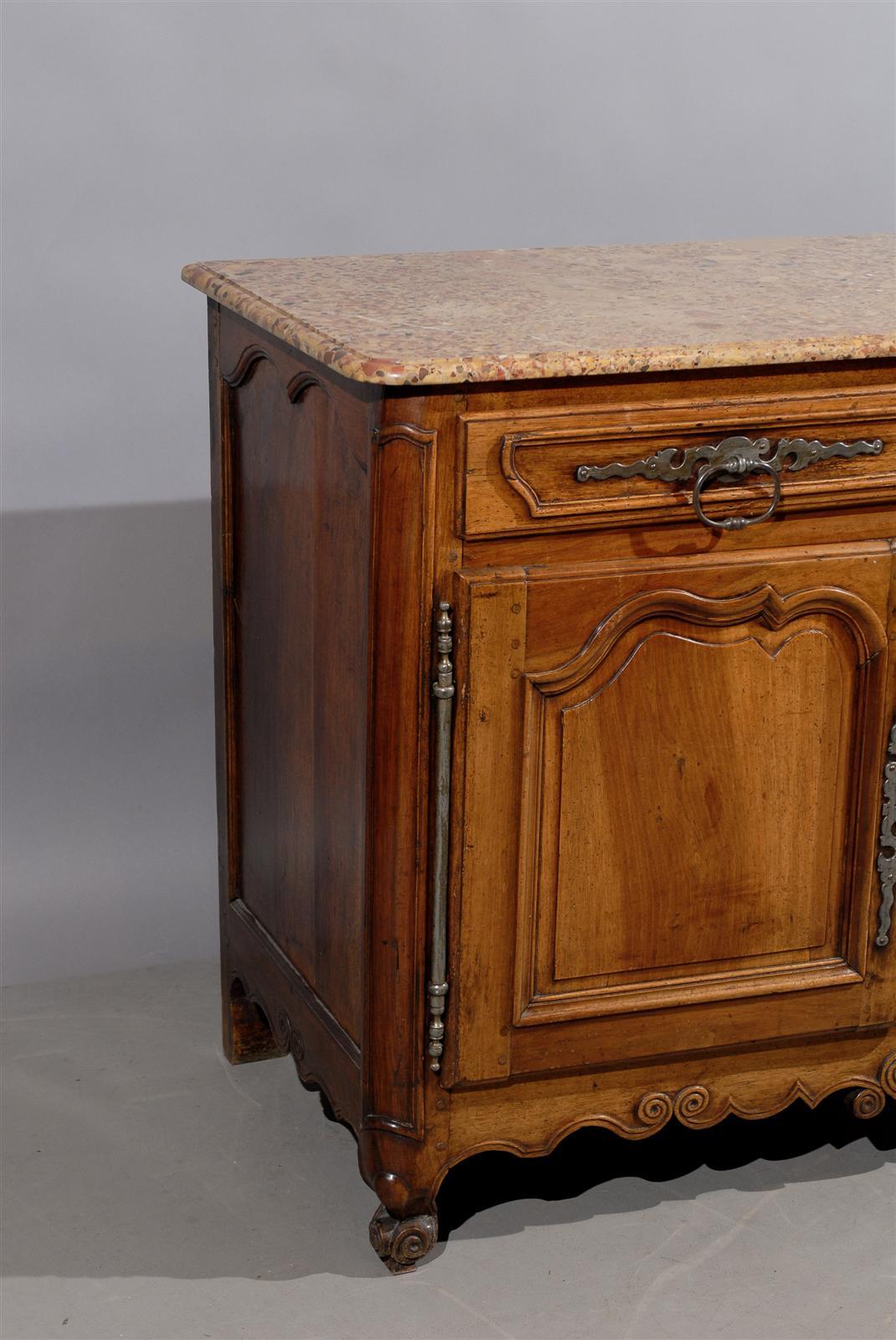 18th Century French Louis XV Walnut Buffet with Marble-Top 3