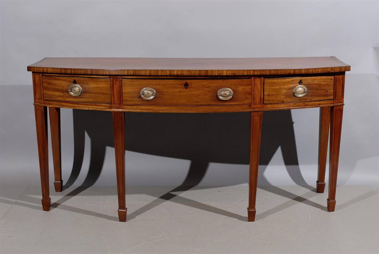 English Mahogany Bow Front Server with Inlay, circa 1830