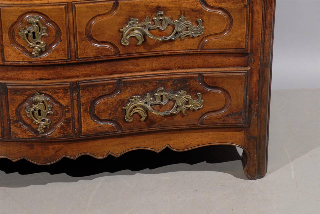 18th Century Provincial Louis XV Walnut, Three-Drawer Commode with Marble Top For Sale 1