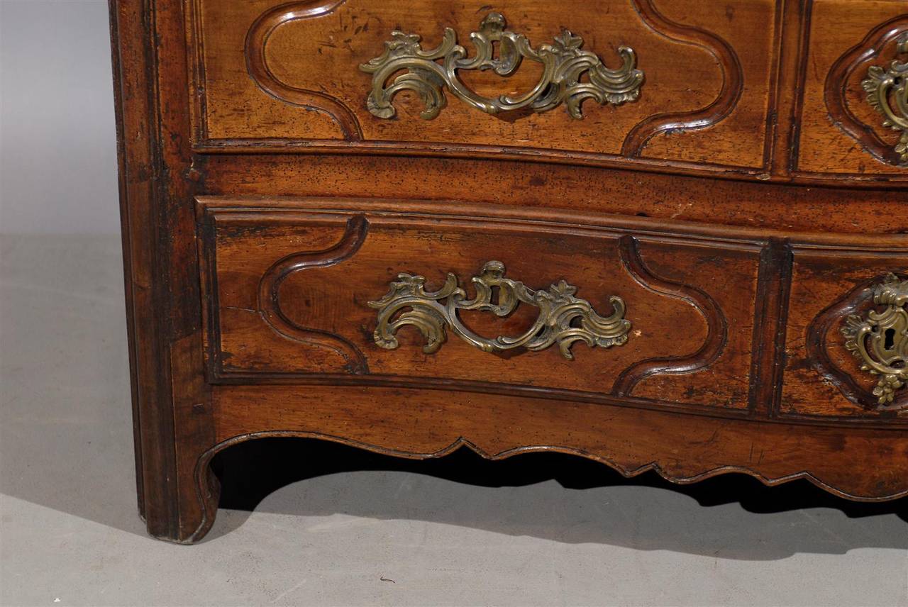 18th Century Provincial Louis XV Walnut, Three-Drawer Commode with Marble Top In Good Condition For Sale In Atlanta, GA