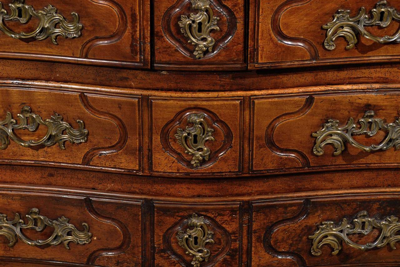 18th Century Provincial Louis XV Walnut, Three-Drawer Commode with Marble Top For Sale 4