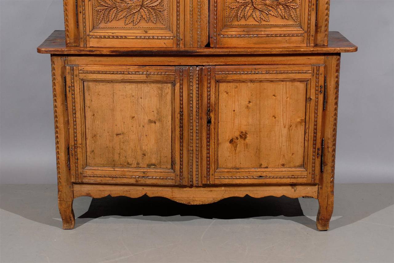 19th Century French Pine Buffet Deux Corps, Normandy 1