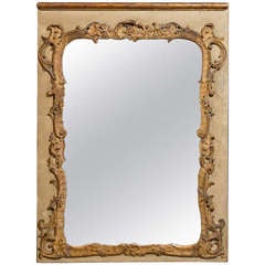 19th Century French Painted 
Parcel Gilt Trumeau Mirror