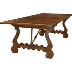 French 8' Dining Table in Burled Elm atop Lyre-form Pedestals