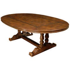 Oval Dining Table in Elm-Wood on Pedestal Base, French