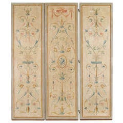 Neoclassical Style 3 Panel Oil On Canvas Screen