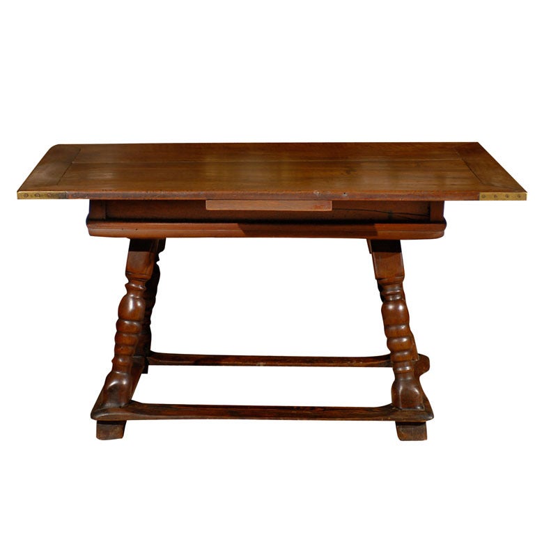 Early 19th Century Swiss Walnut Table with Stretchers