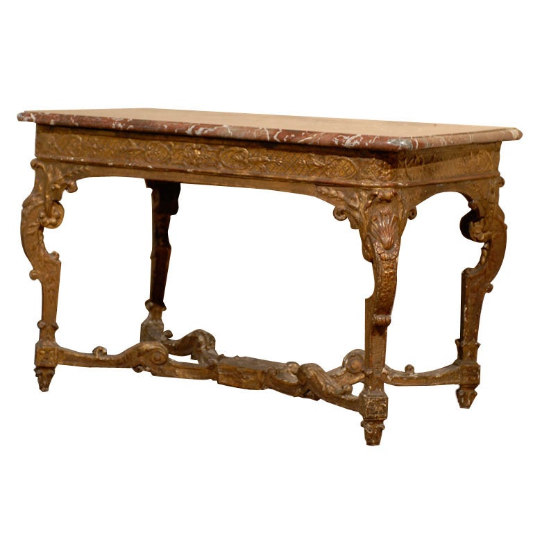 An 18th  Century Louis XIV Period Giltwood Console w/ Marble Top