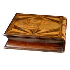 Large Inlaid Rosewood Box with Landscape Scenes, 20th century