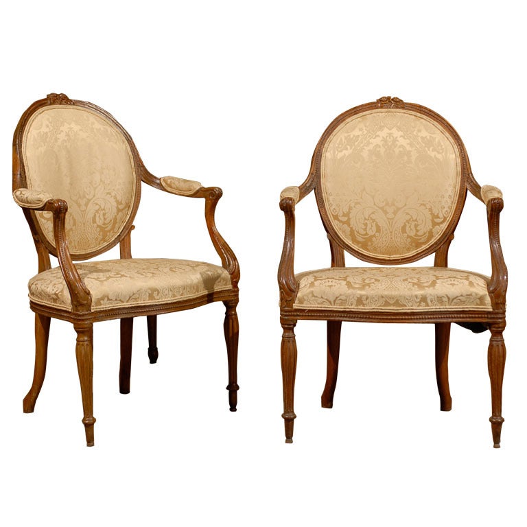 Fine Pair of George III Period Arm Chairs, England ca. 1790